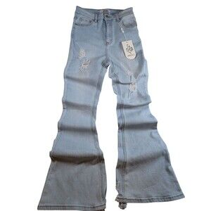 NWT Angel Y2K Flare High Rise Stretch Distressed  Womens Size 9 High Light Wash
